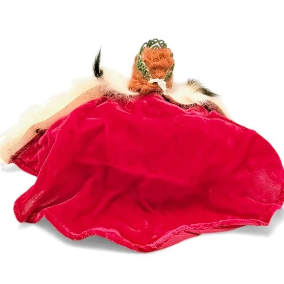 Vintage 40s Sleep Eye Doll Toy Red Fur Trim Cape Crown Victorian Christmas Decor - Picture 5 of 10